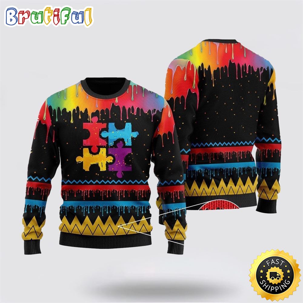 Autism Awareness Colorful Water 3D Ugly Christmas Sweater Christmas Gift For That Everyone Will Love