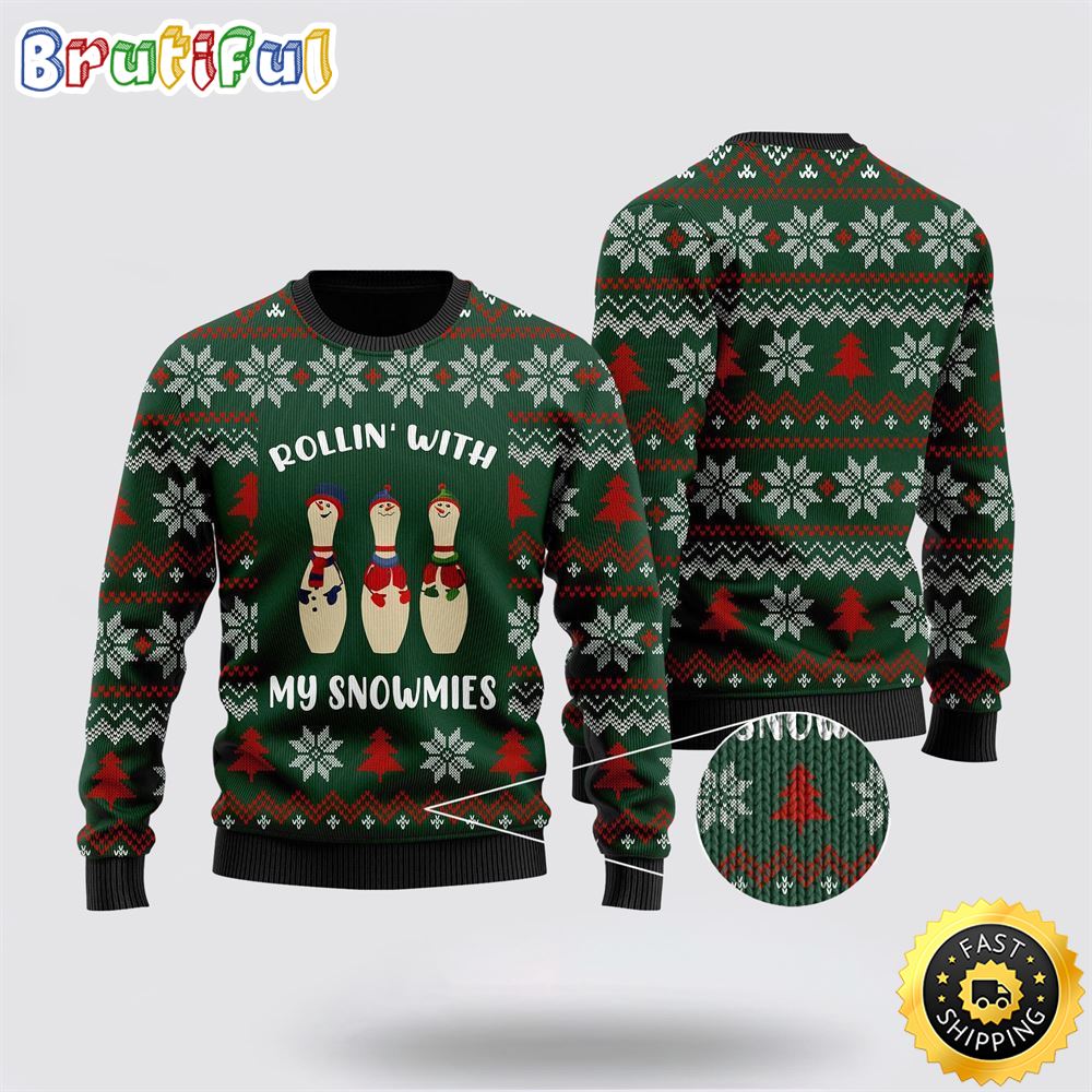 Bowling Rollin With My Snowmies Noel Pattern Ugly Christmas Sweater Gifts For Bowling Master