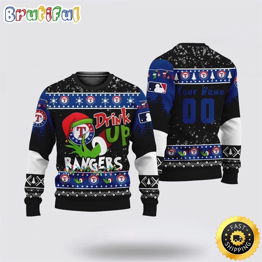 Custom MLB Texas Rangers Ugly Christmas Sweater Grinch Drink Up Christmas Gift For Football Fans