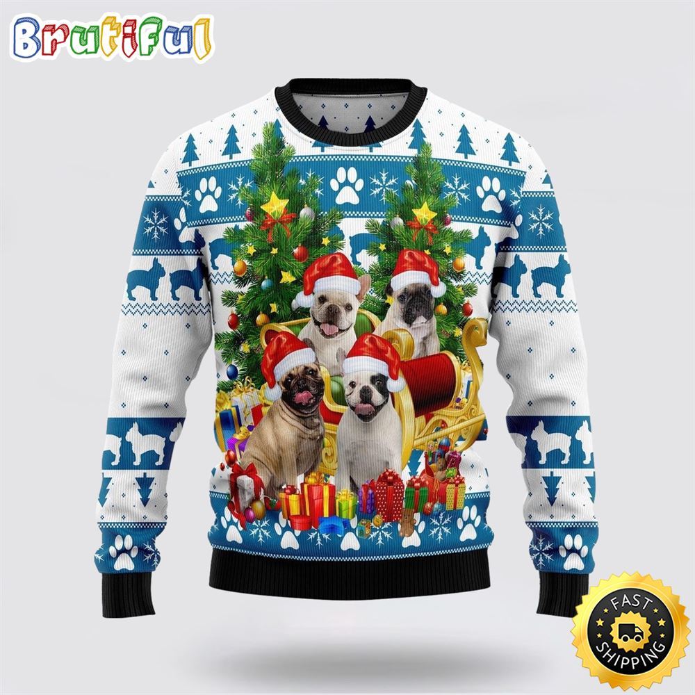 French Bulldog Greeting Ugly Christmas Sweater Show Your Love For Your Furry Friend
