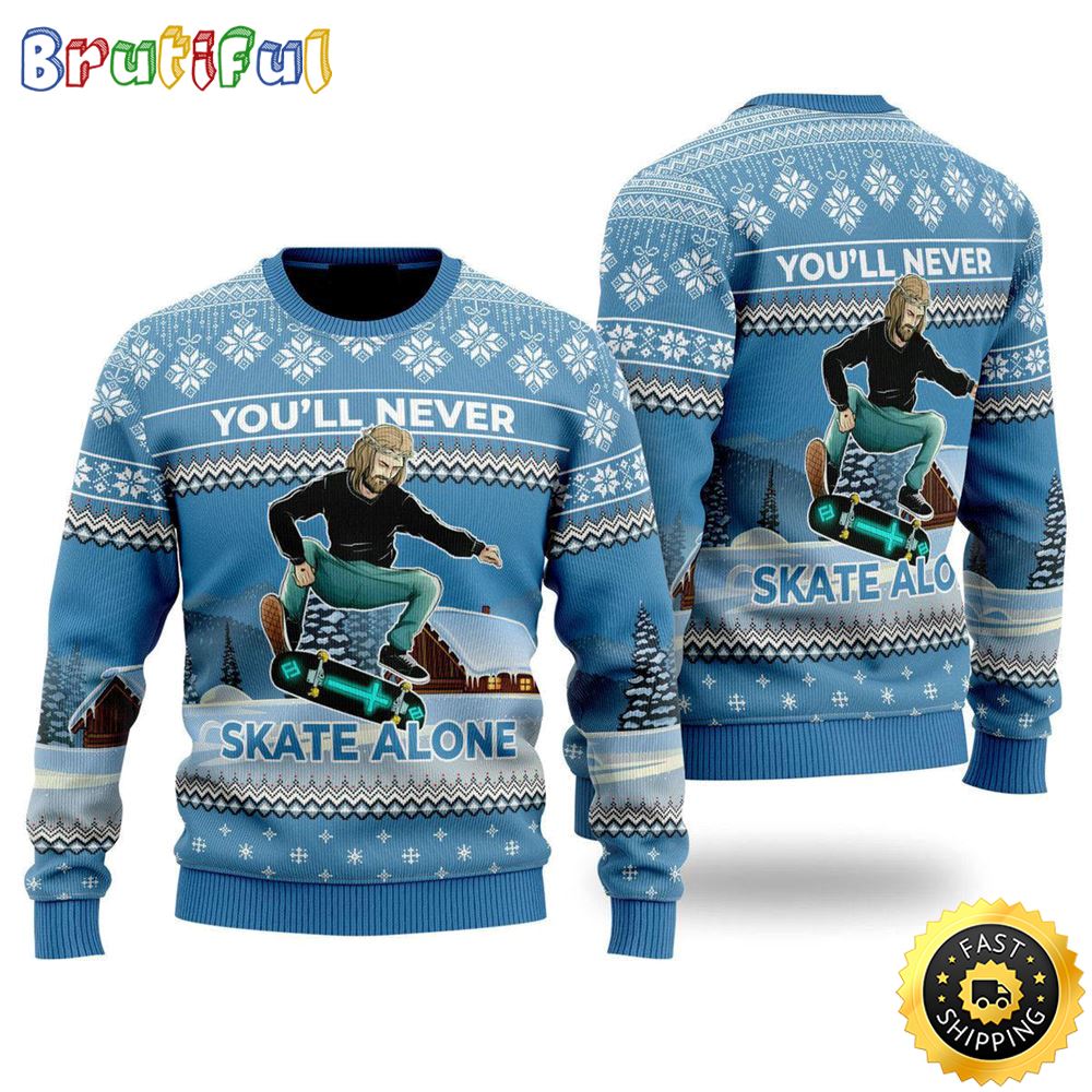 Funny Jesus Skateboarding Ugly Christmas Sweater Gifts For Christian Families