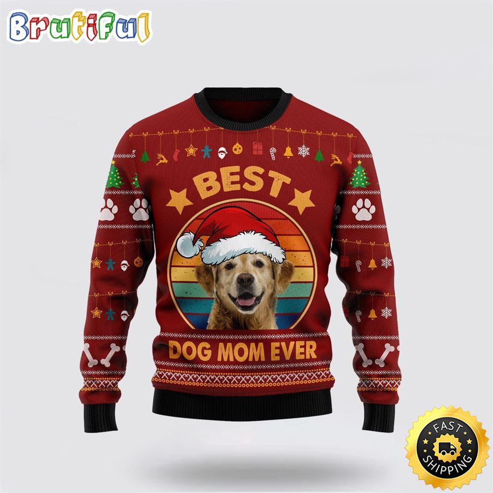 Golden Retriever Best Dog Mom Ever Ugly Christmas Sweater Show Your Love For Your Furry Friend