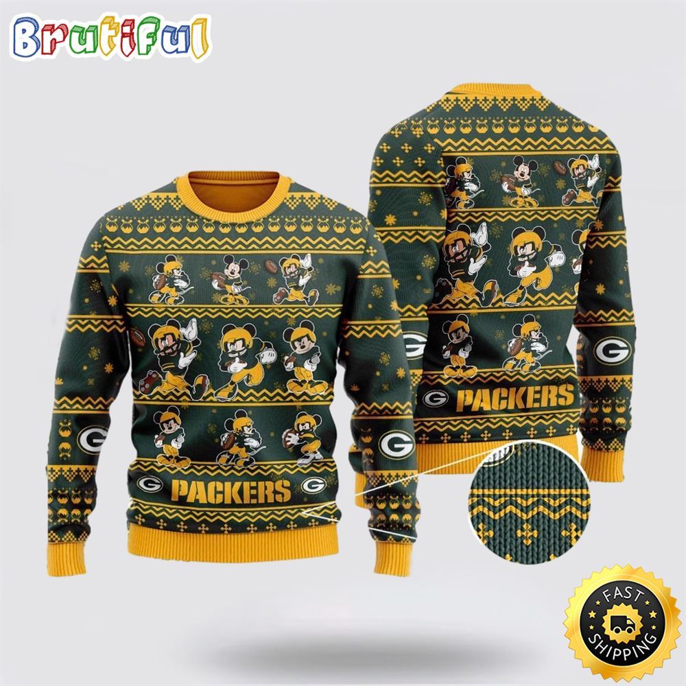 Green Bay Packers Ugly Christmas Sweater Captain Mickey Mouse Perfect Gift For Football Fans