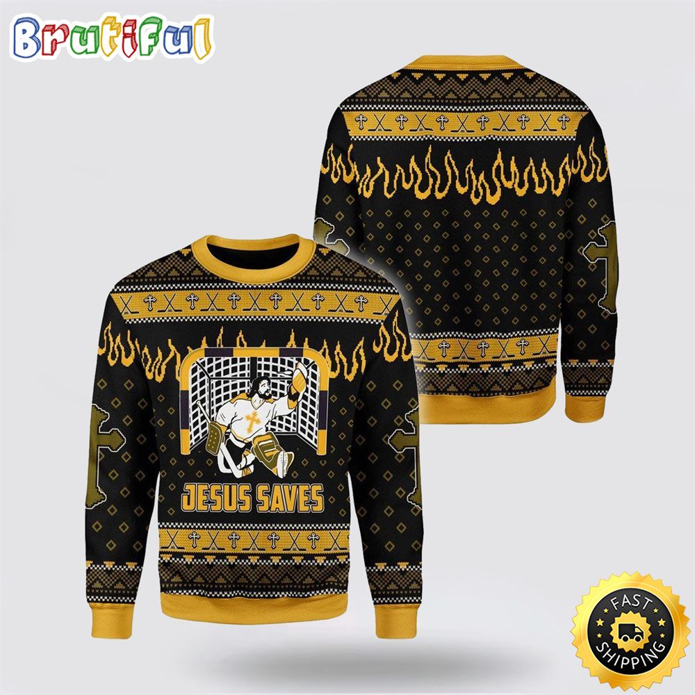 Jesus Saves Hockey Ugly Christmas Sweater Gifts For Christian Men And Women