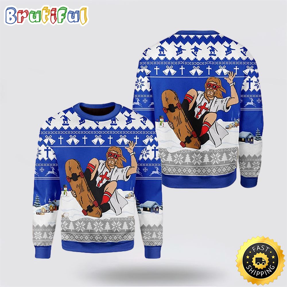 Jesus Skateboarding Christmas Ugly Christmas Sweater Gifts For Christian Families