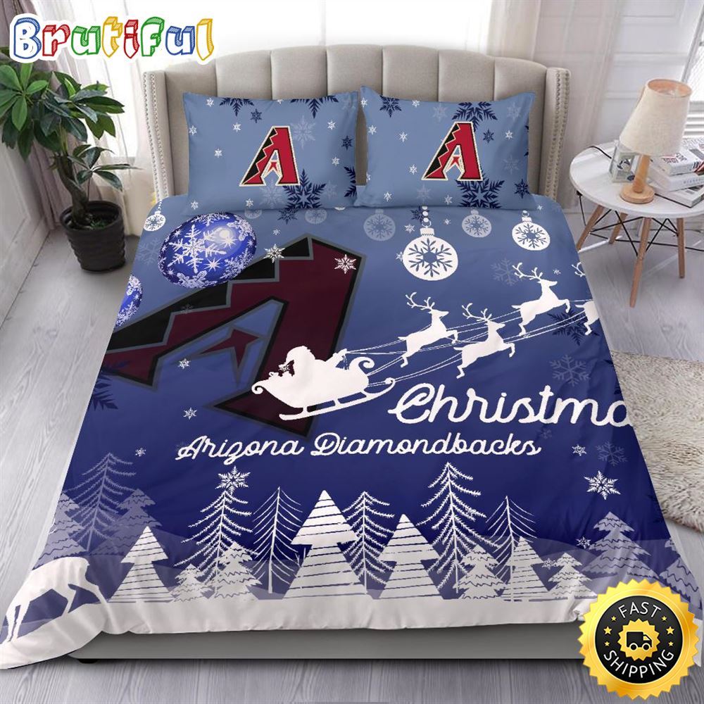MLB Arizona Diamondbacks Bedding Sets Santa Claus Sleigh And Reindeer Christmas Bedding Sets Quilt Bedding Sets