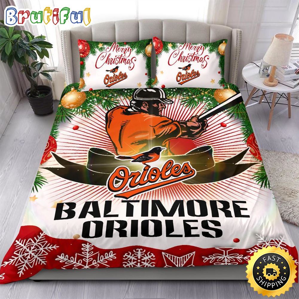 MLB Baltimore Orioles Bedding Sets Merry Christmas Quilt Bedding Sets