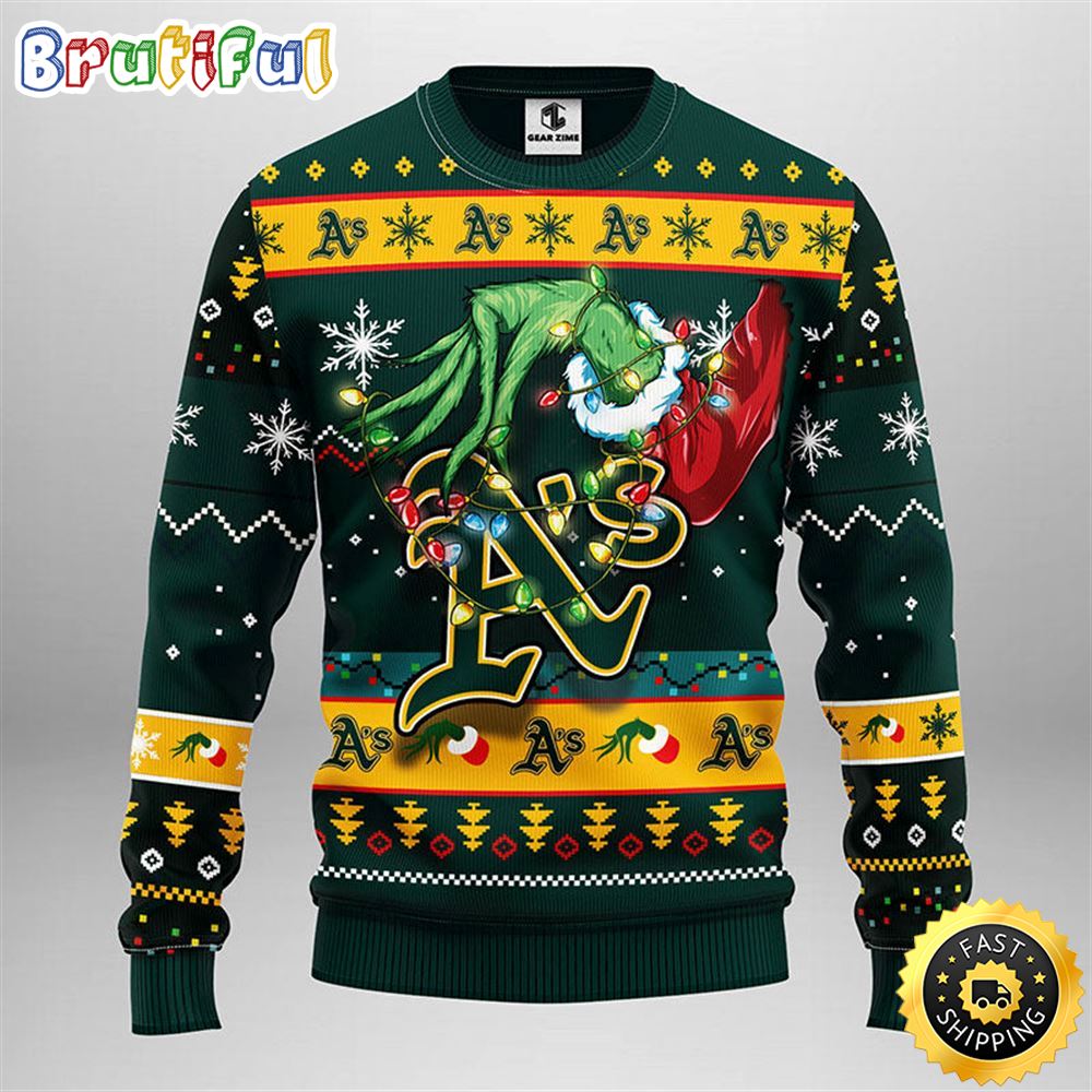 MLB Oakland Athletics Christmas Ugly Sweater Grinch Gift For Baseball Fans