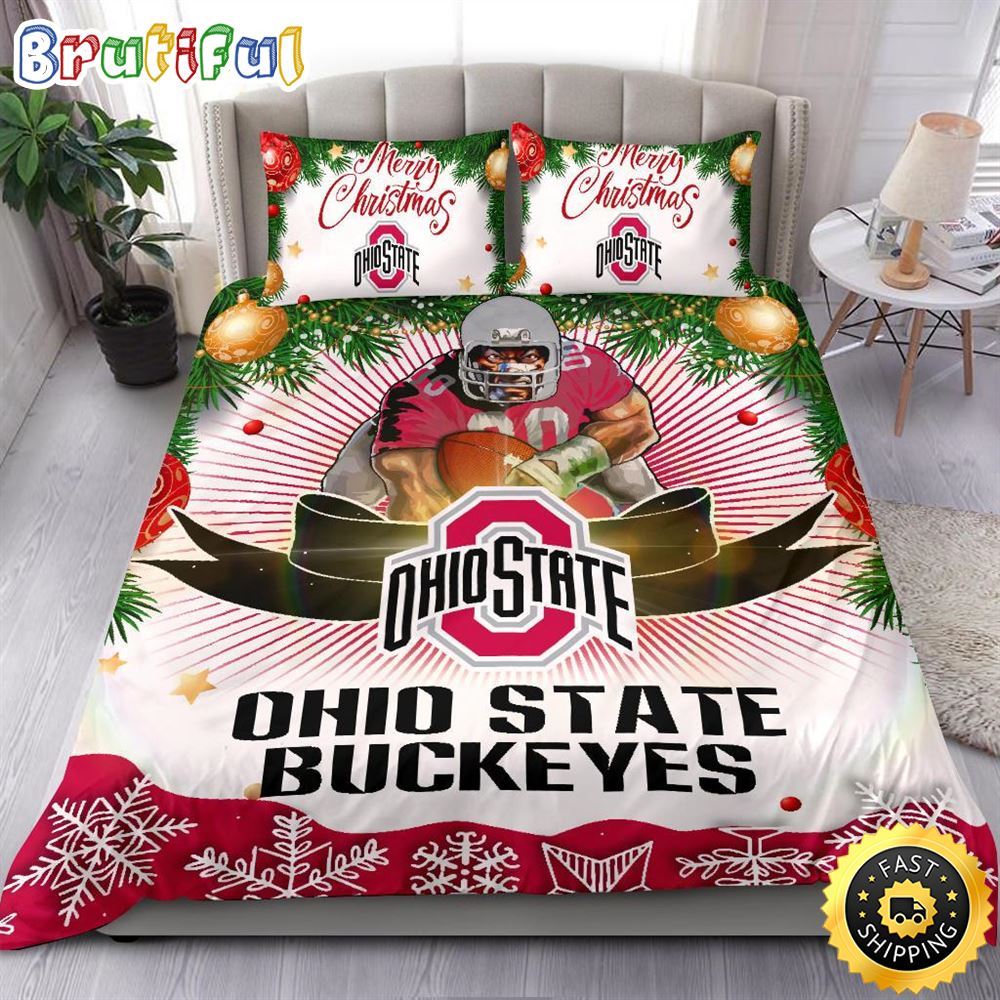 NCAA Ohio State Buckeyes Bedding Sets Merry Christmas Quilt Bedding Sets