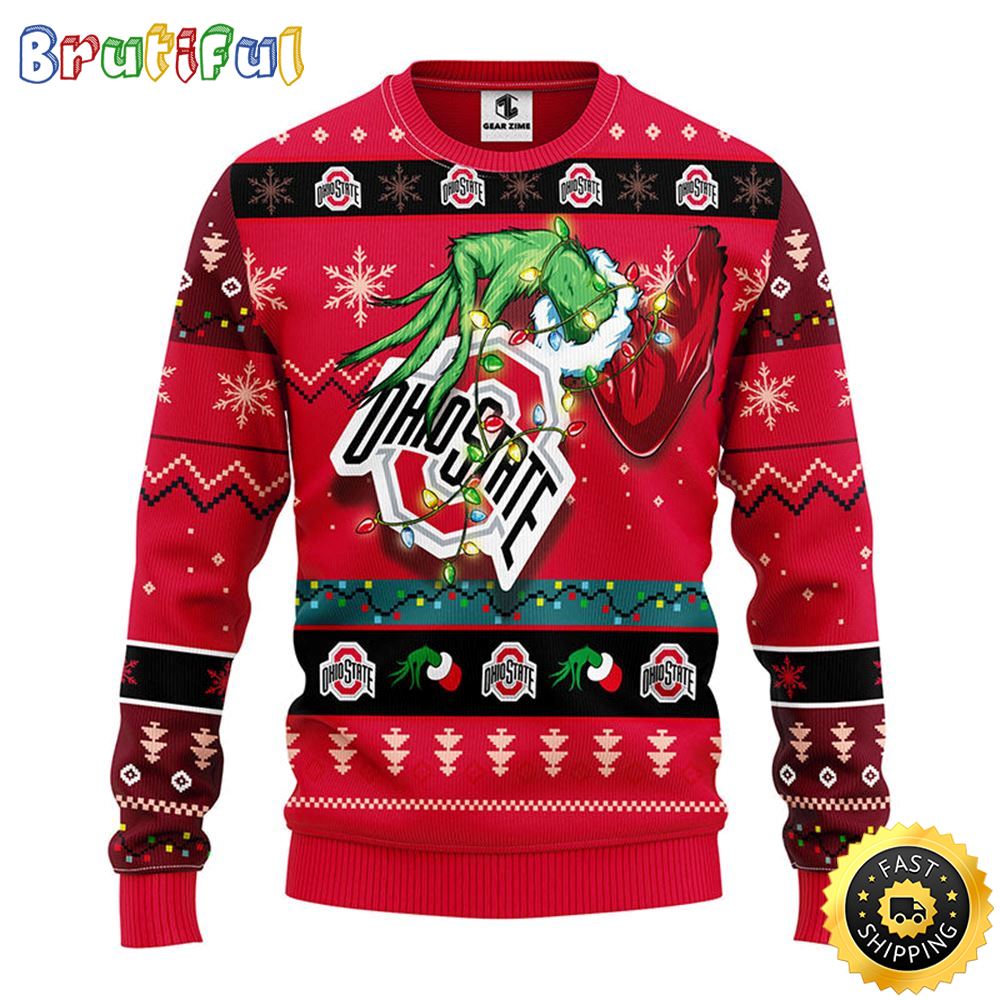 NCAA Ohio State Buckeyes Christmas Ugly Sweater Grinch Gift For Football Fans