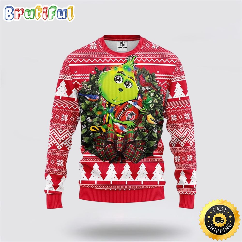 NCAA Ohio State Buckeyes Christmas Ugly Sweater Grinch Hug Xmas Day Gift For Football Fans