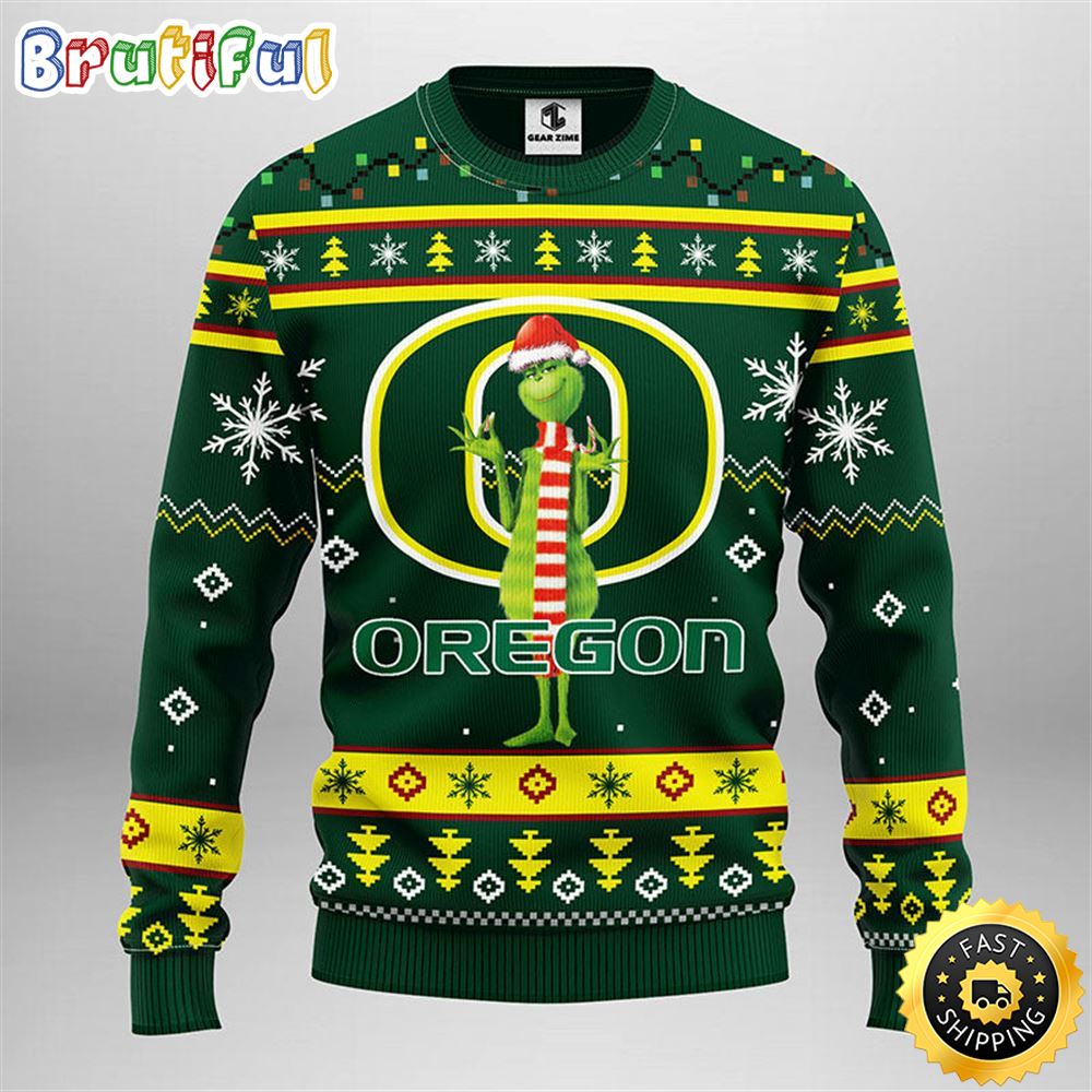 NCAA Oregon Ducks Christmas Ugly Sweater Print Funny Grinch Gift For Football Fans