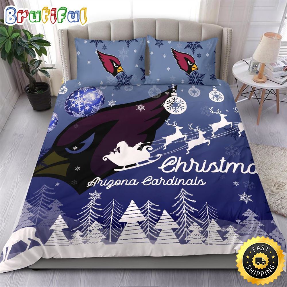 NFL Arizona Cardinals Bedding Sets Santa Claus Sleigh And Reindeer Christmas Bedding Sets Quilt Bedding Sets