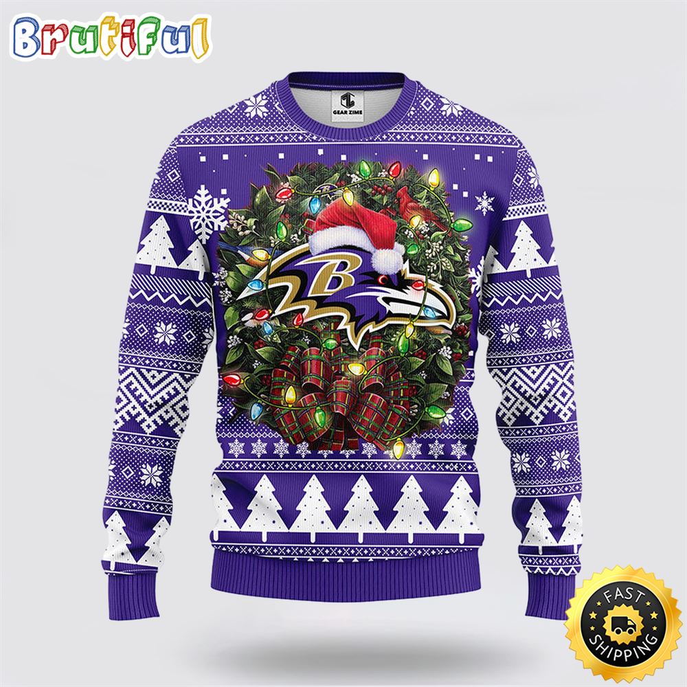 NFL Baltimore Ravens Ugly Sweater Christmas Wreath Sweater For Fan Football