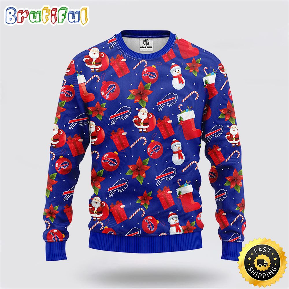 NFL Buffalo Bills Ugly Sweater Santa Claus Snowman Ugly Christmas Sweater