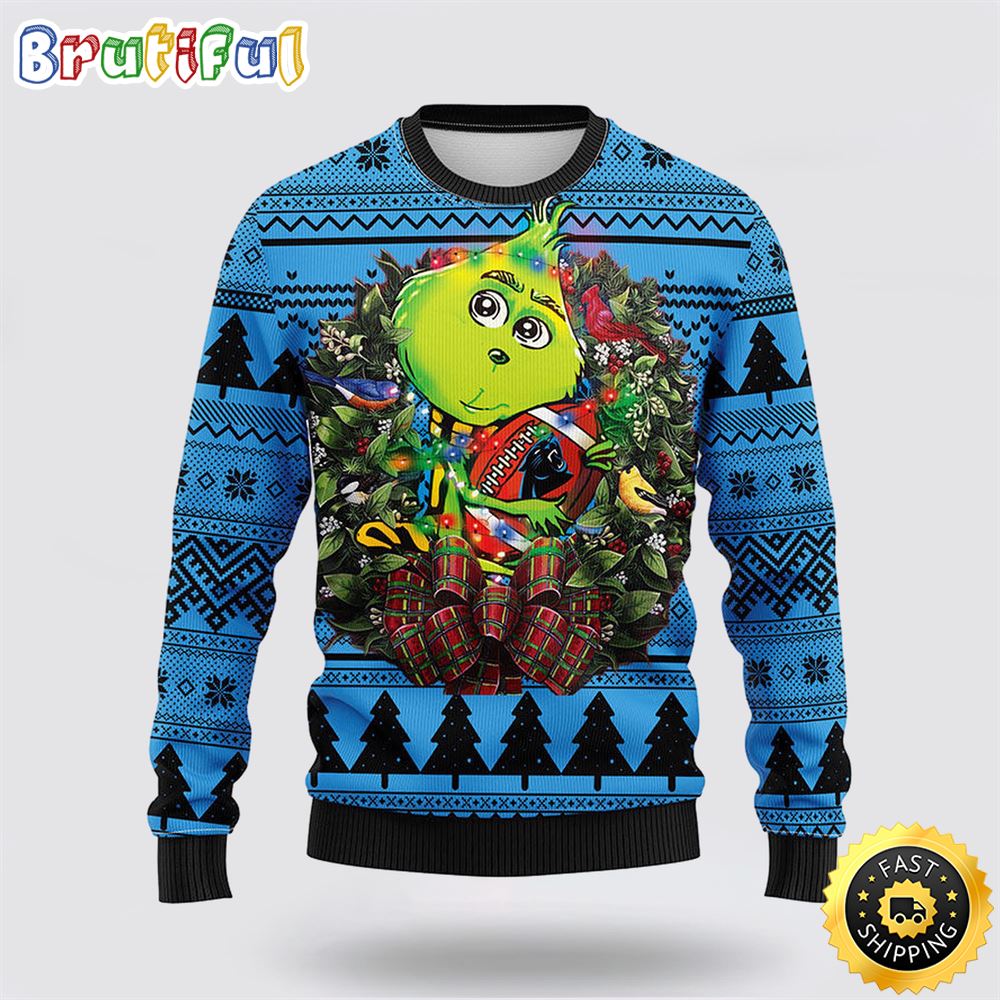 NFL Carolina Panthers Ugly Sweater Grinch Hug Ugly Christmas Sweater