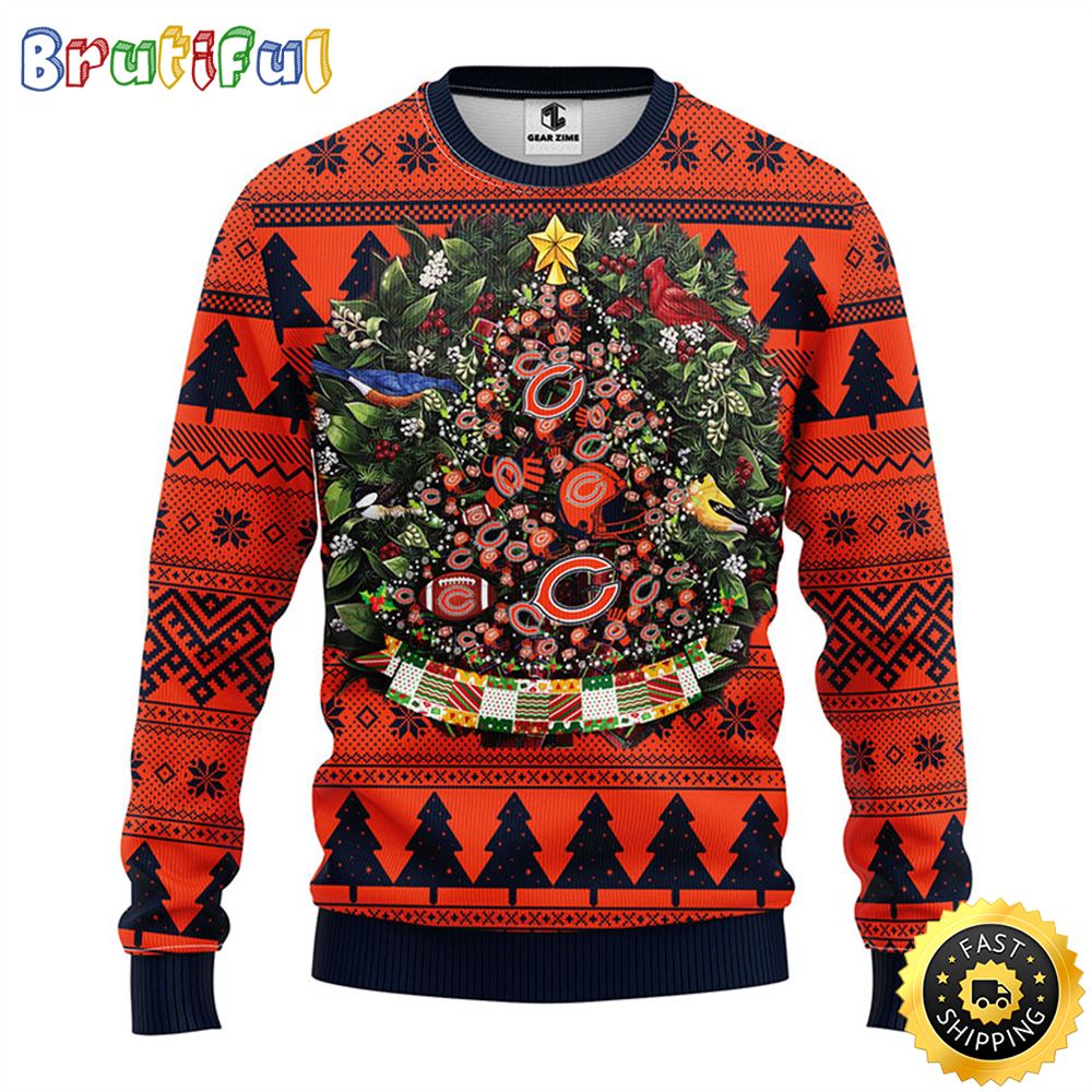 NFL Chicago Bears Ugly Christmas Sweater Ball Pine Tree Christmas Unisex Sweater