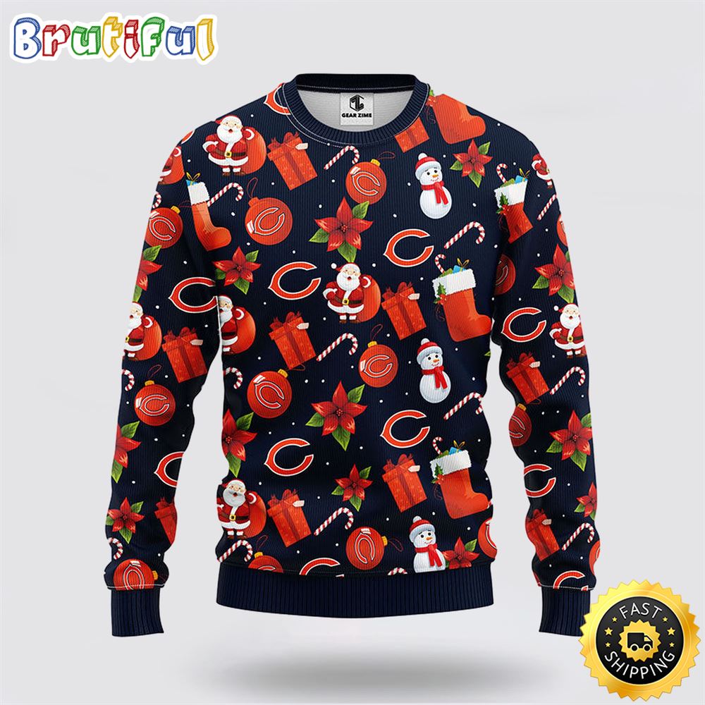 NFL Chicago Bears Ugly Sweater Santa Claus Snowman Ugly Christmas Sweater