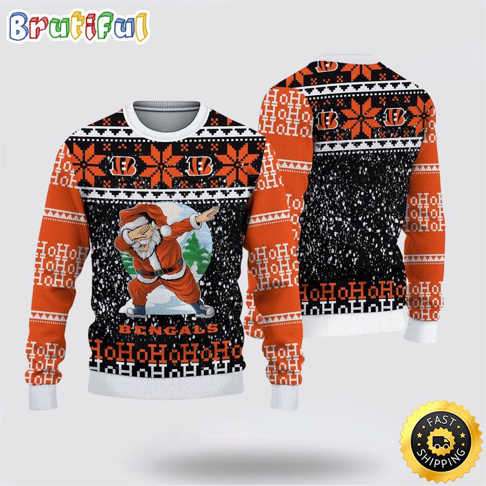 NFL Cincinnati Bengals Ugly Sweater Printed Christmas Santa Claus Ho Ho Ho Show Team Spirit