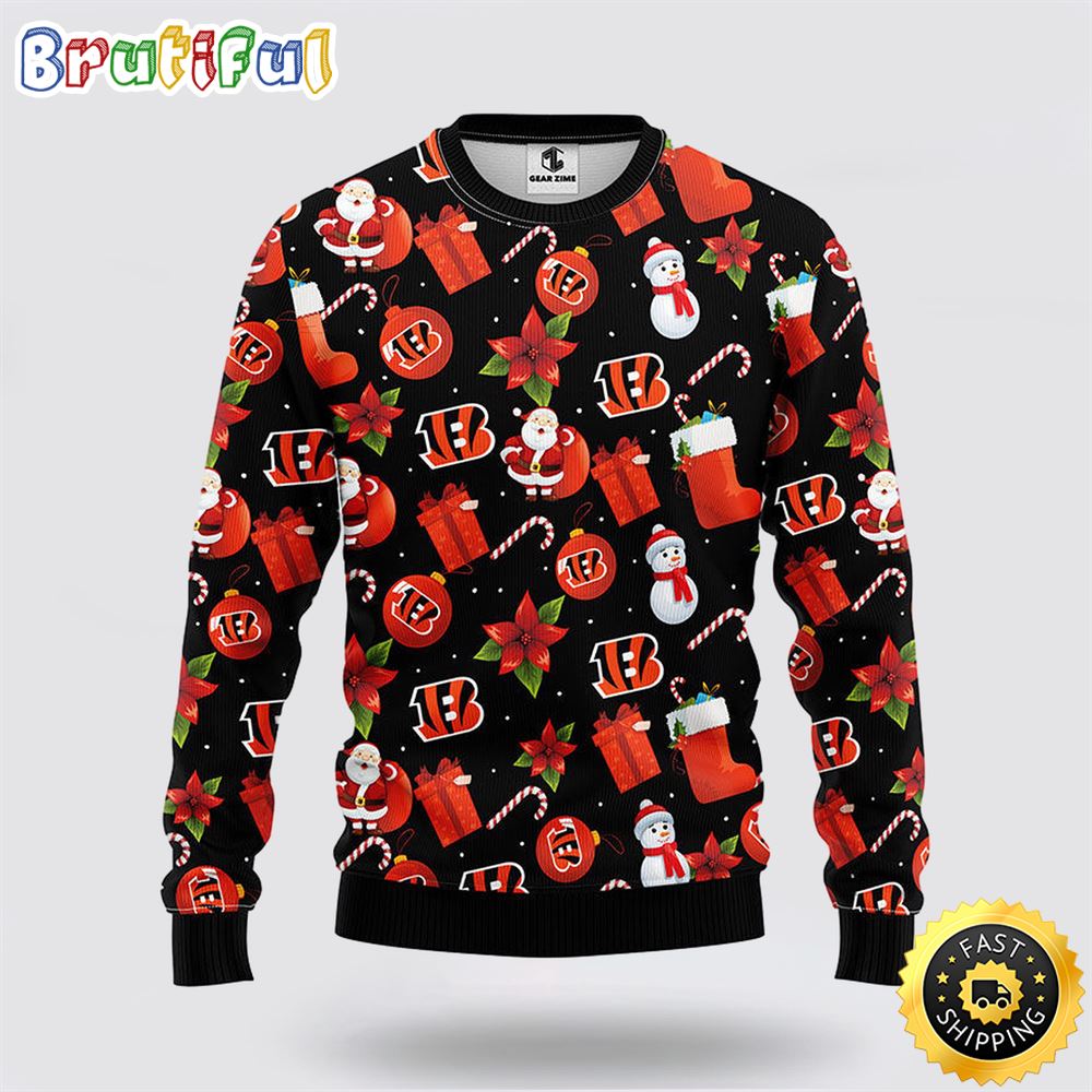 NFL Cincinnati Bengals Ugly Sweater Santa Claus Snowman Ugly Christmas Sweater