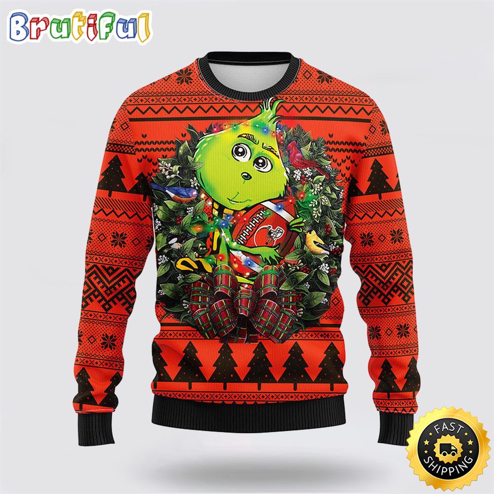 NFL Cleveland Browns Ugly Sweater Grinch Hug Ugly Christmas Sweater