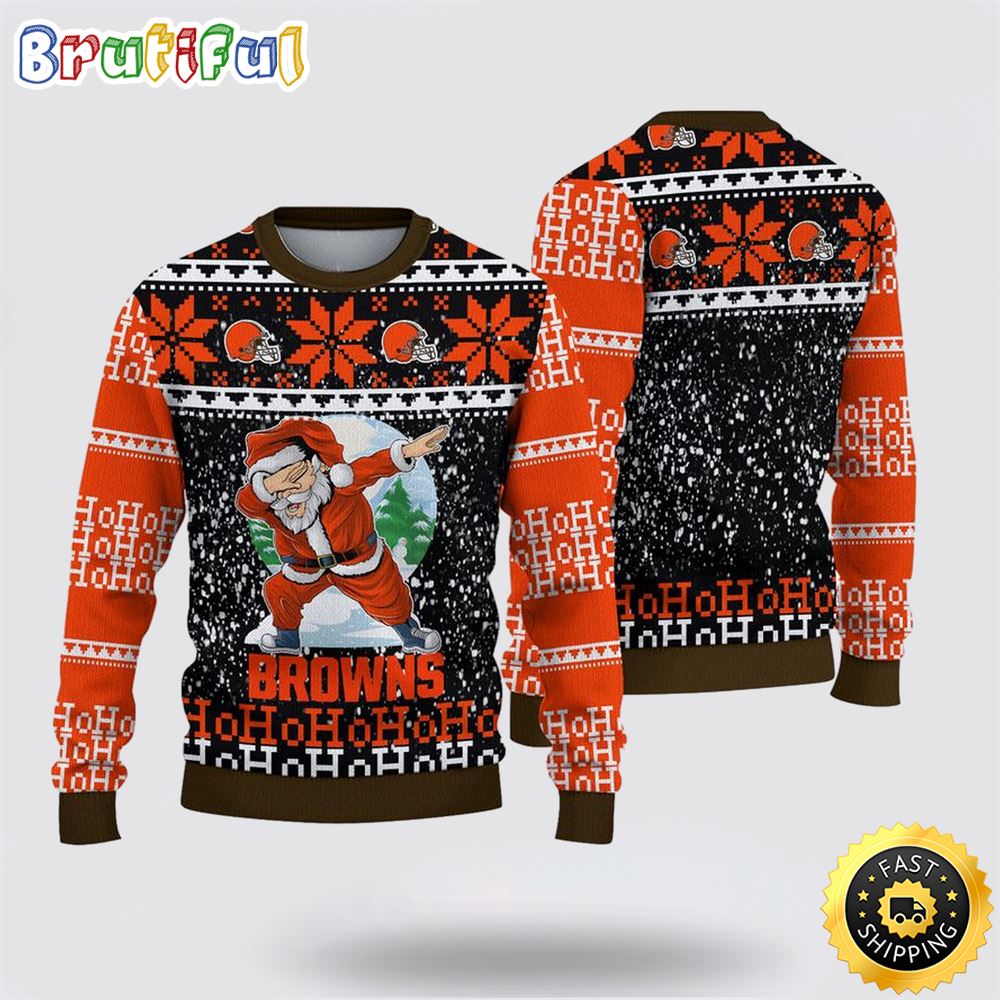 NFL Cleveland Browns Ugly Sweater Printed Christmas Santa Claus Ho Ho Ho Show Team Spirit