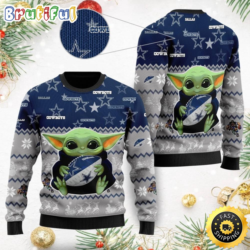 NFL Dallas Cowboys Ugly Christmas Sweater Baby Yoda Print Shirts