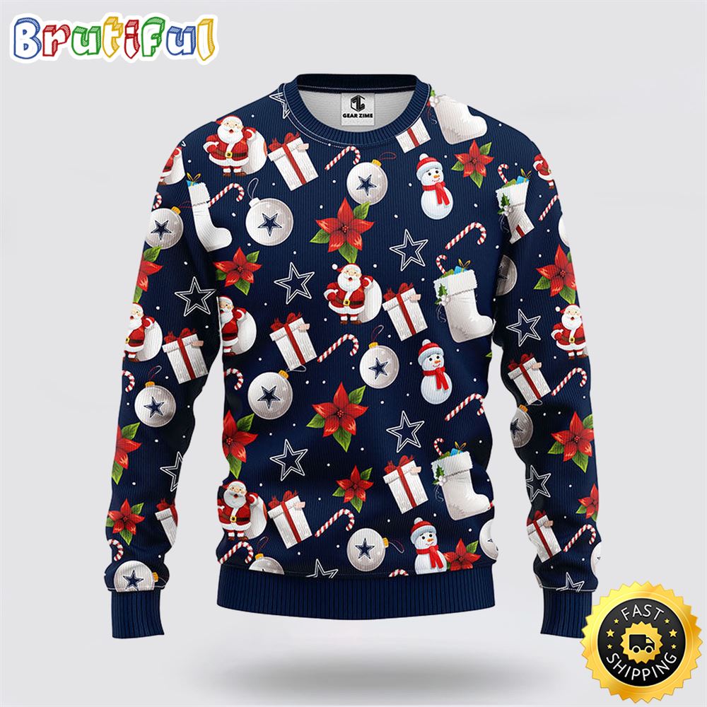 NFL Dallas Cowboys Ugly Sweater Santa Claus Snowman Ugly Christmas Sweater