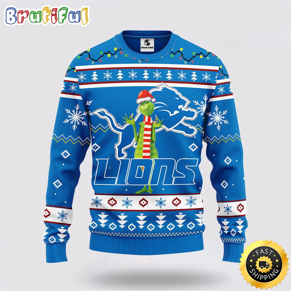 NFL Detroit Lions Ugly Sweater Funny Grinch Ugly Christmas Sweater