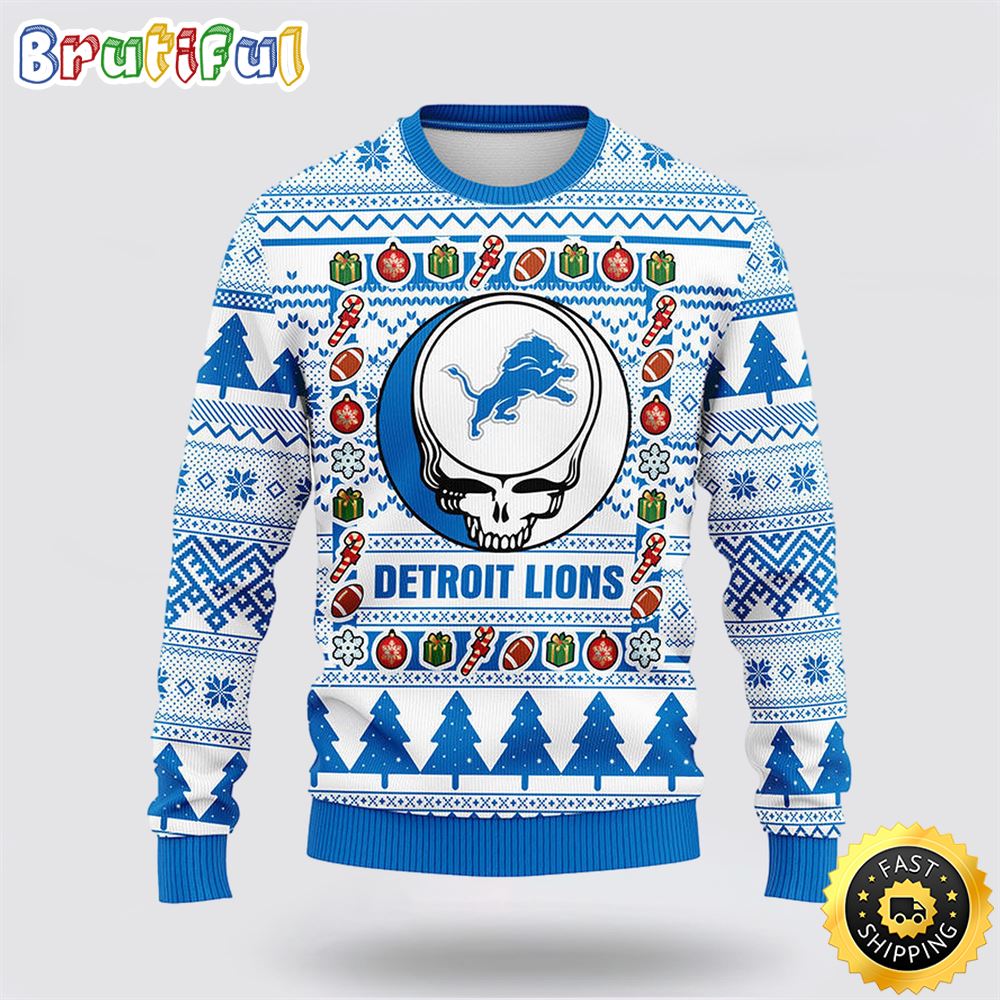 NFL Detroit Lions Ugly Sweater Grateful Dead Ugly Christmas Fleece Sweater
