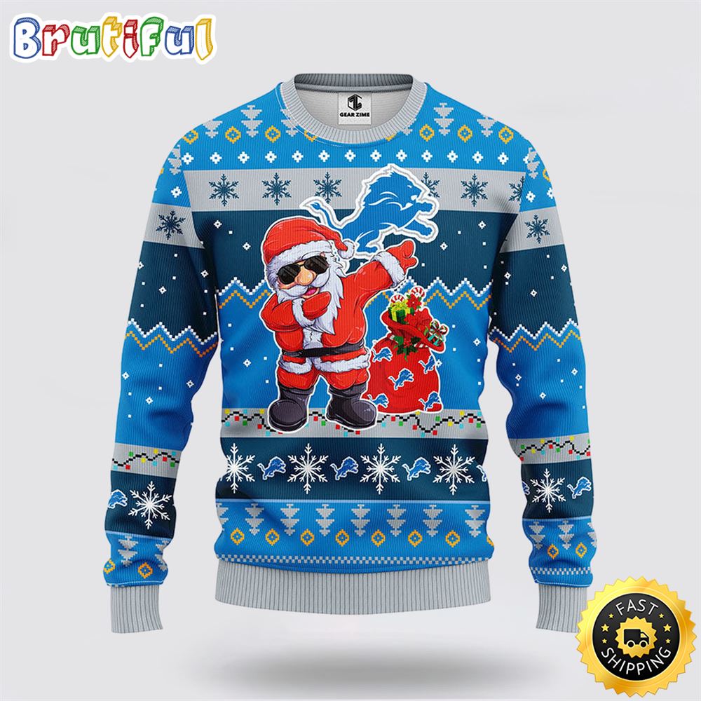 NFL Detroit Lions Ugly Sweater Santa Claus Ugly Christmas Sweater