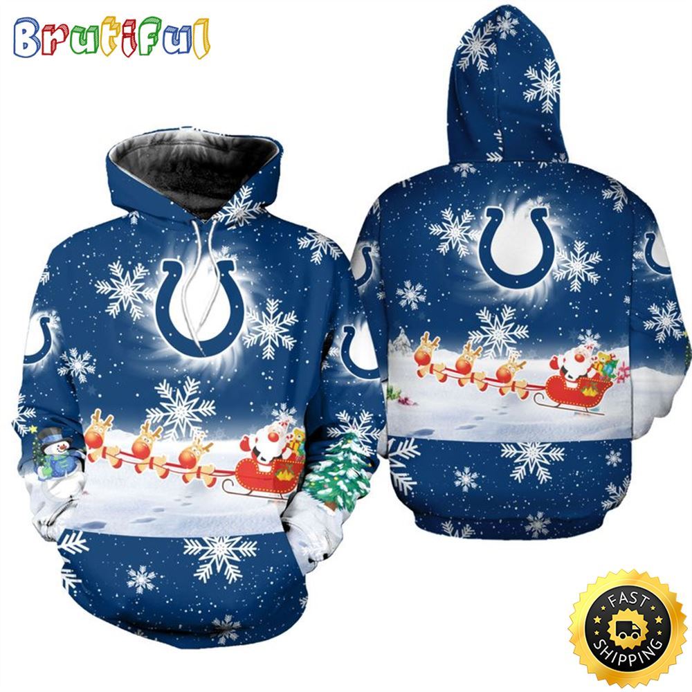 NFL Indianapolis Colts Christmas Santa Claus Is Coming All Over Print 3D Hoodie Unisex Hoodie