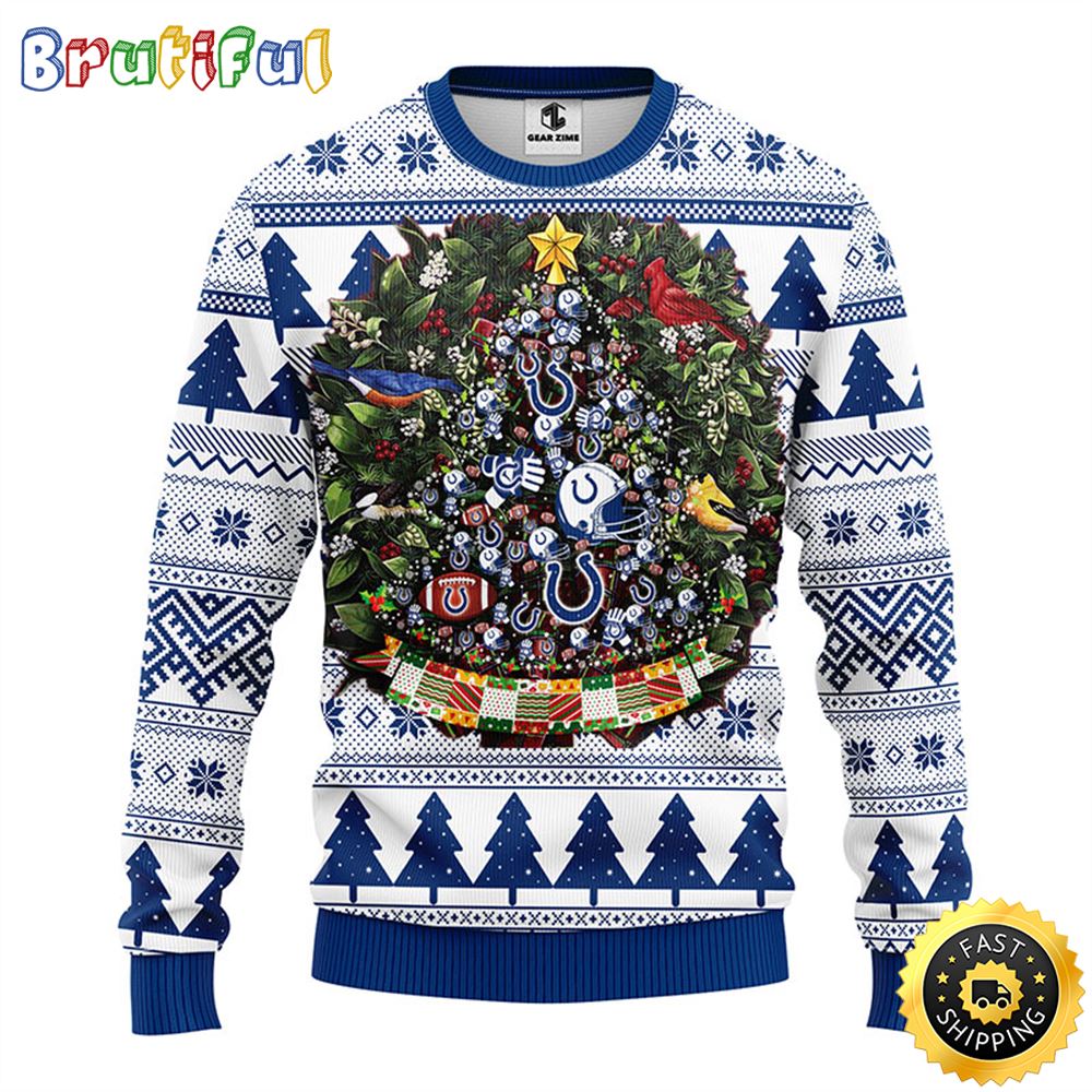 NFL Indianapolis Colts Ugly Christmas Sweater Ball Pine Tree Christmas Unisex Sweater