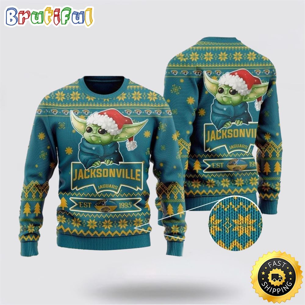 NFL Jacksonville Jaguars Ugly Christmas Sweater Cute Baby Yoda Unisex Sweater