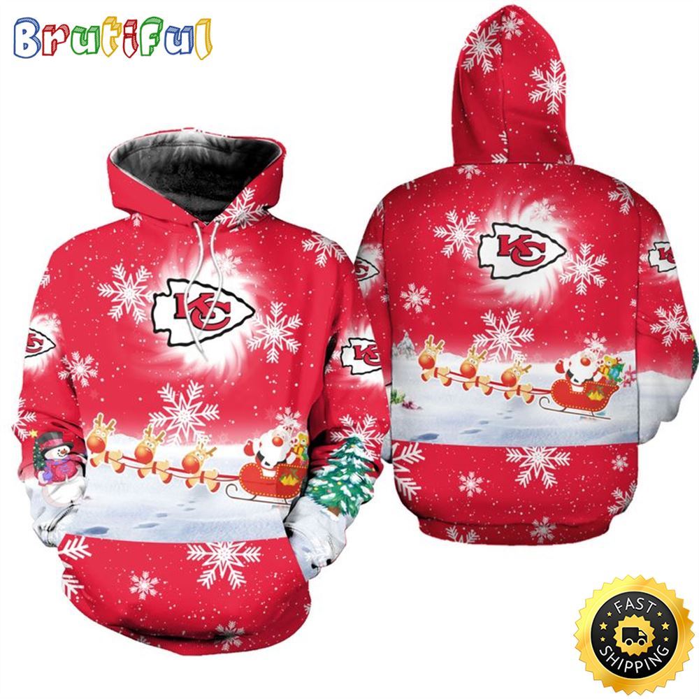 NFL Kansas City Chiefs Christmas Santa Claus Is Coming All Over Print 3D Hoodie Unisex Hoodie