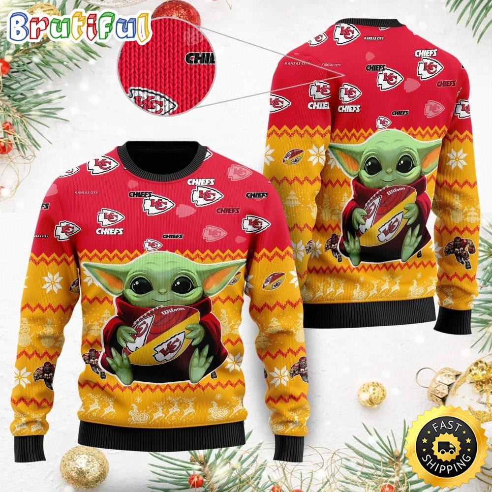 NFL Kansas City Chiefs Ugly Christmas Sweater Baby Yoda Print Shirts