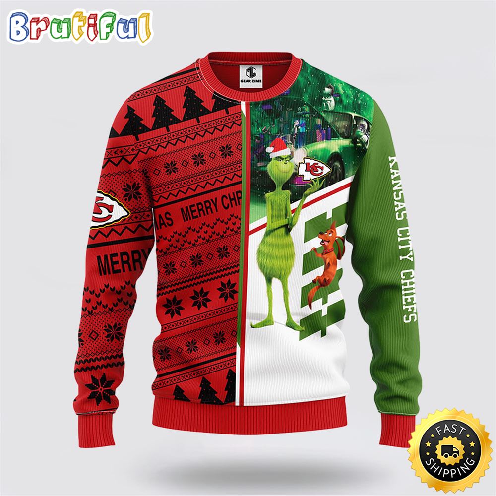 NFL Kansas City Chiefs Ugly Sweater Grinch & Scooby-Doo Ugly Christmas Sweater