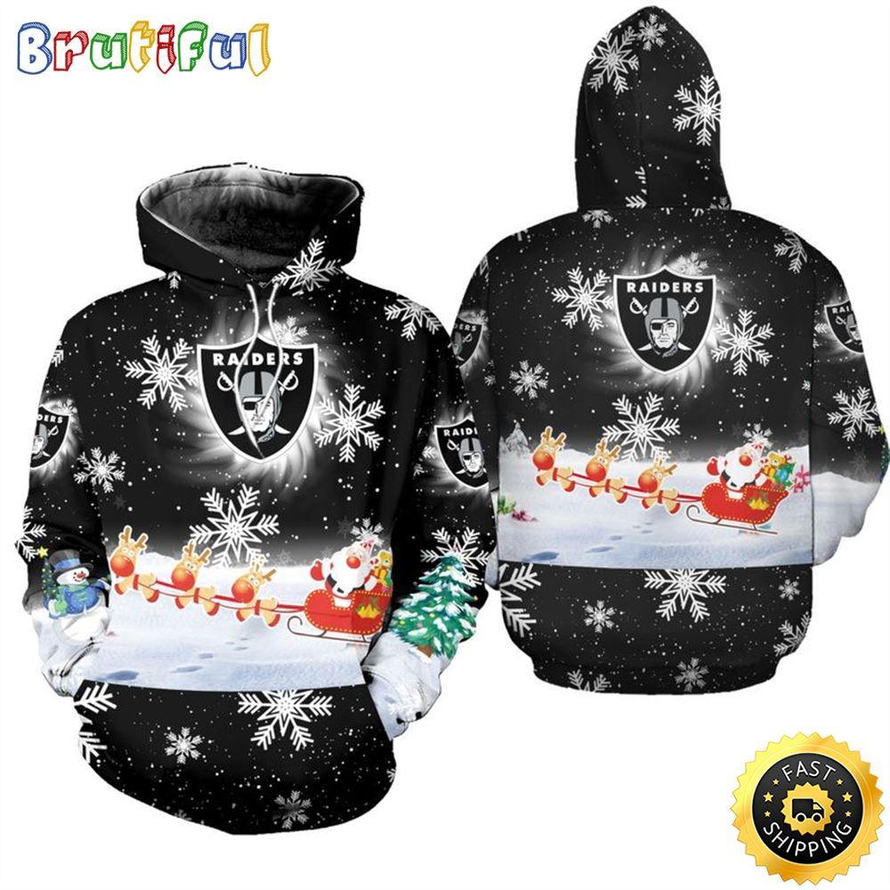 NFL Las Vegas Raiders Christmas Santa Claus Is Coming All Over Print 3D Hoodie Unisex Hoodie