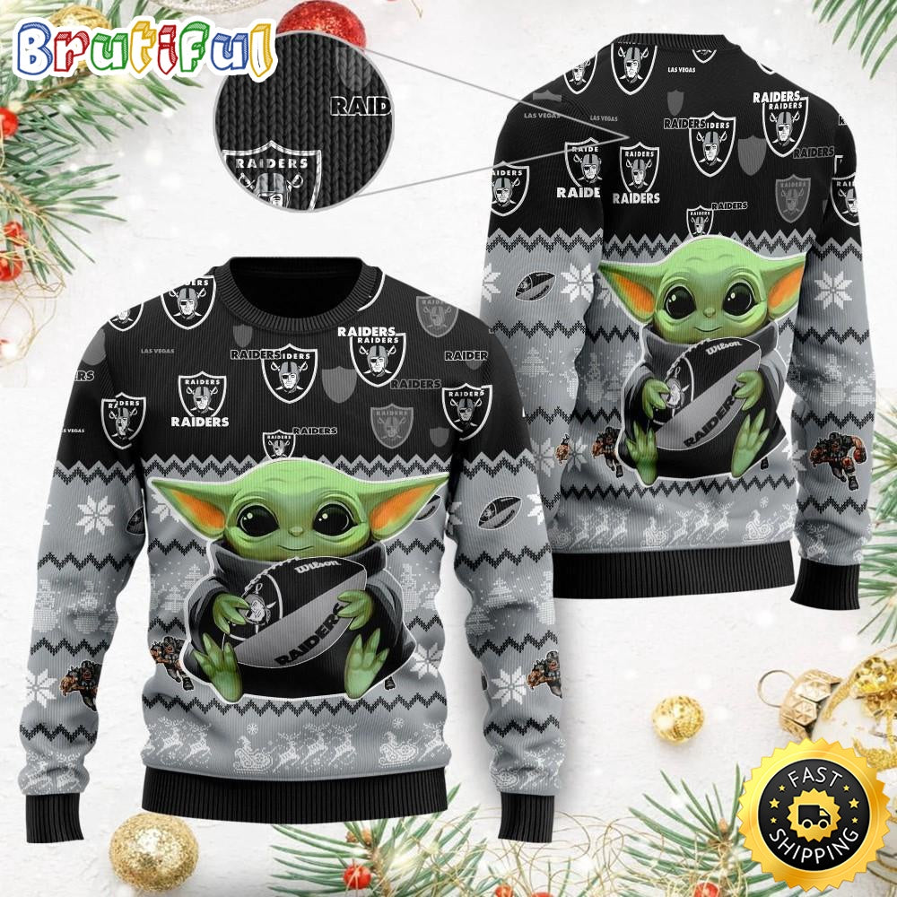 NFL Las Vegas Raiders Ugly Christmas Sweater Baby Yoda Print Shirts
