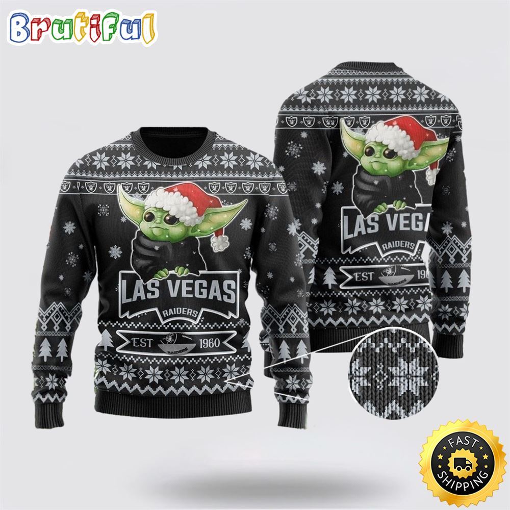 NFL Las Vegas Raiders Ugly Christmas Sweater Cute Baby Yoda Unisex Sweater