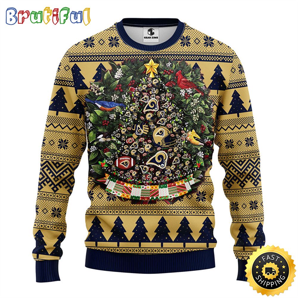 NFL Los Angeles Rams Ugly Christmas Sweater Ball Pine Tree Christmas Unisex Sweater
