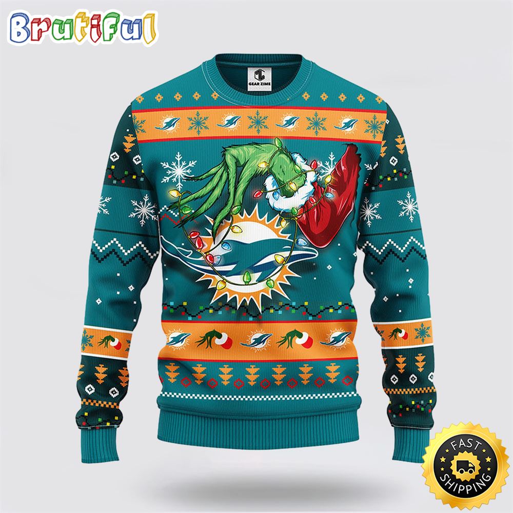 NFL Miami Dolphins Ugly Sweater The Hand Of Grinch Ugly Christmas Sweater