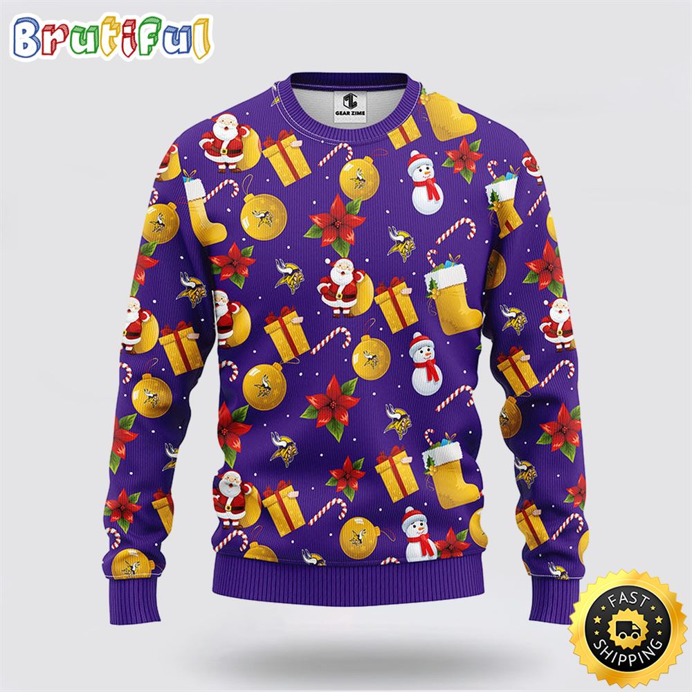 NFL Minnesota Vikings Ugly Sweater Santa Claus Snowman Ugly Christmas Sweater