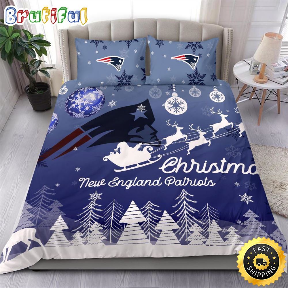 NFL New England Patriots Bedding Sets Santa Claus Sleigh And Reindeer Christmas Bedding Sets Quilt Bedding Sets
