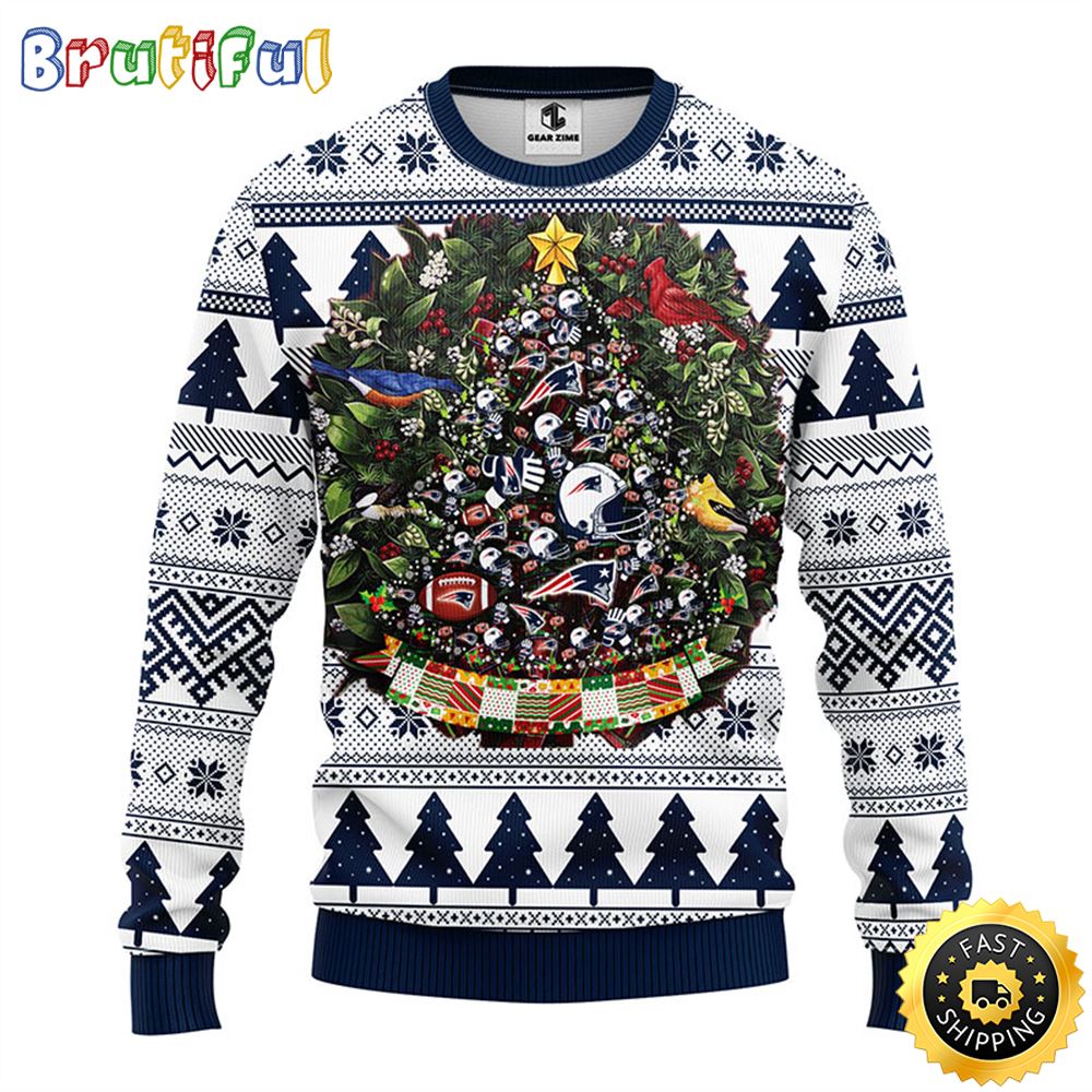 NFL New England Patriots Ugly Christmas Sweater Ball Pine Tree Christmas Unisex Sweater
