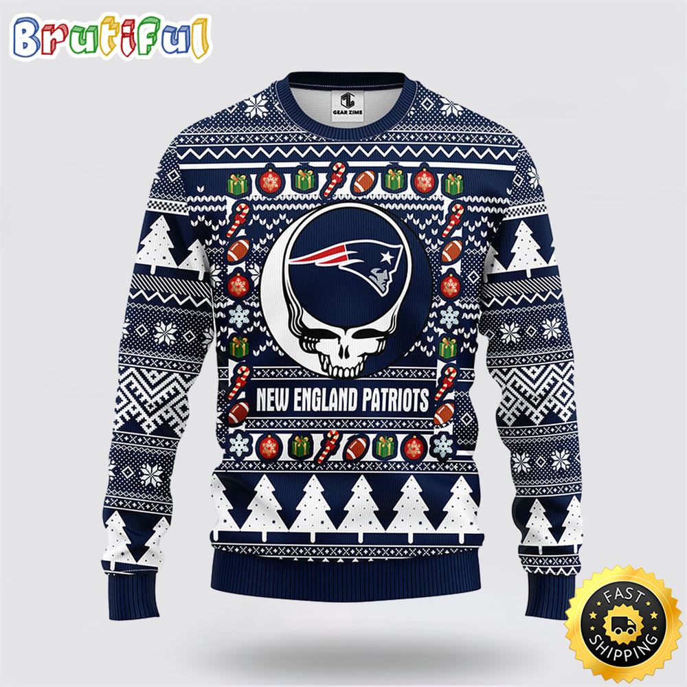 NFL New England Patriots Ugly Sweater Grateful Dead Ugly Christmas Fleece Sweater