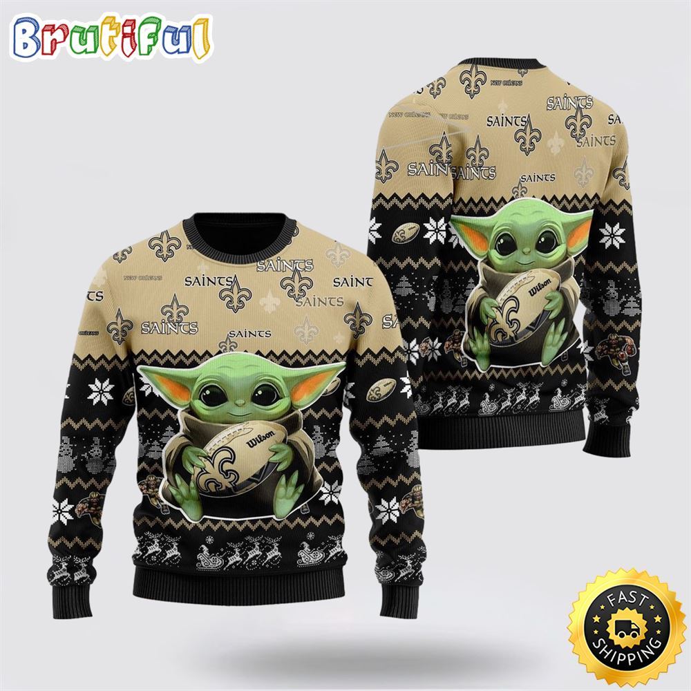 NFL New Orleans Saints Ugly Christmas Sweater Cute Baby Yoda Unisex Sweater