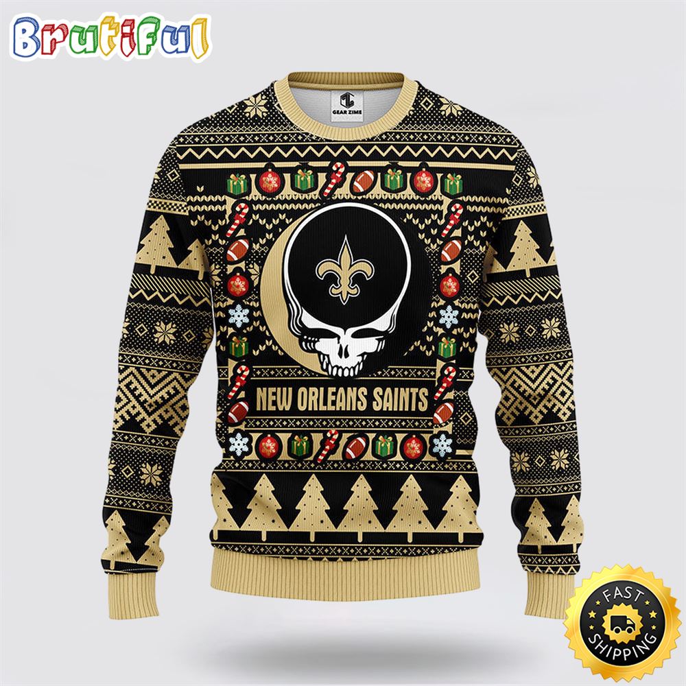 NFL New Orleans Saints Ugly Sweater Grateful Dead Ugly Christmas Fleece Sweater