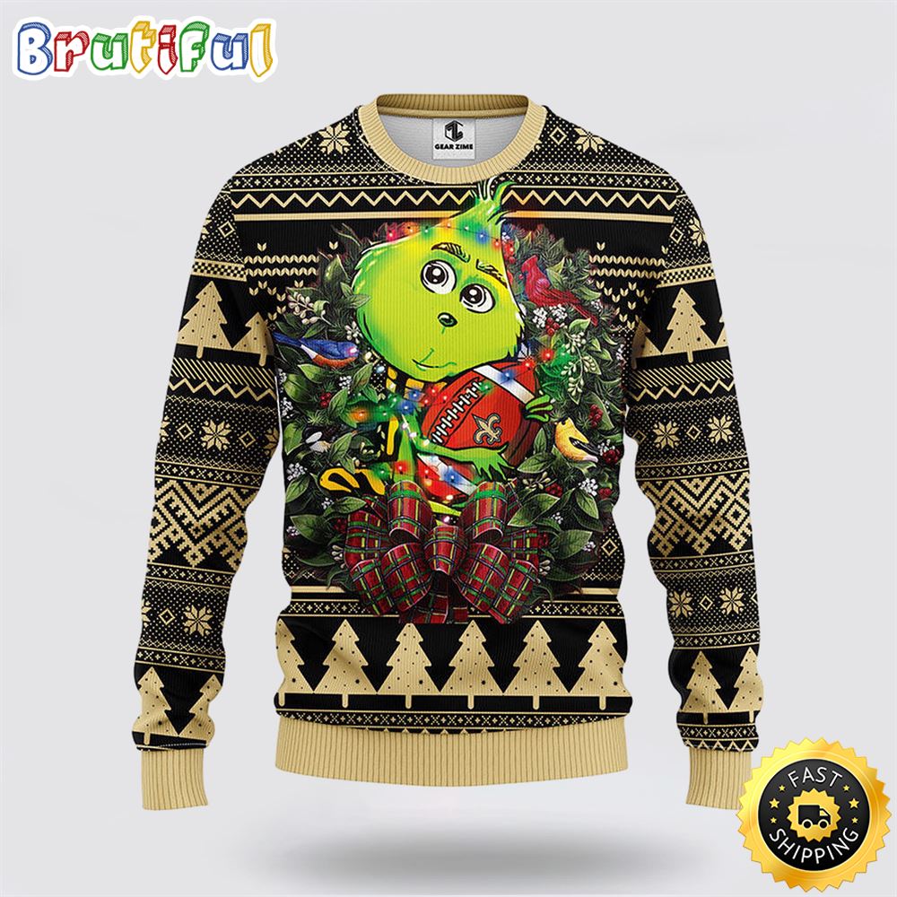 NFL New Orleans Saints Ugly Sweater Grinch Hug Ugly Christmas Sweater