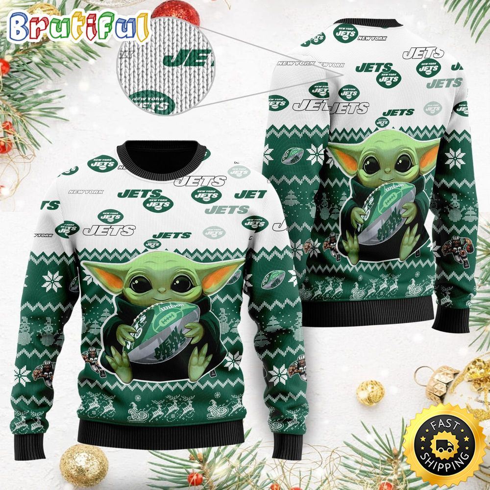 NFL New York Jets Ugly Christmas Sweater Cute Baby Yoda Unisex Sweater